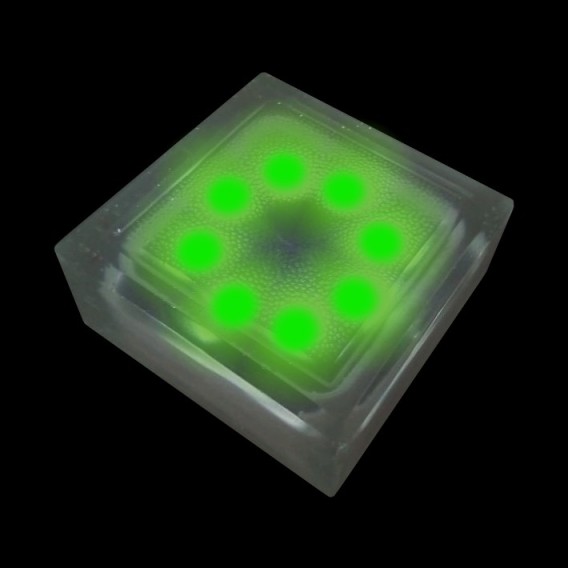 Светодиодная брусчатка на солнечных батареях 100x100x60 мм. одноцветная зелёная IP68
